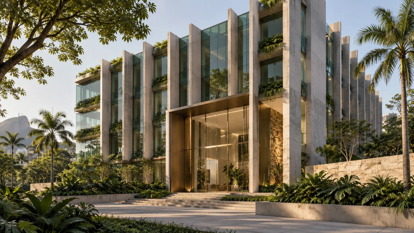 Conceito ilustrativo de edifício empresarial contemporâneo